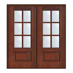 Prehung French Double Door 80 Fiberglass 3/4 Lite 6 Lite SDL Glass - Patio Doors