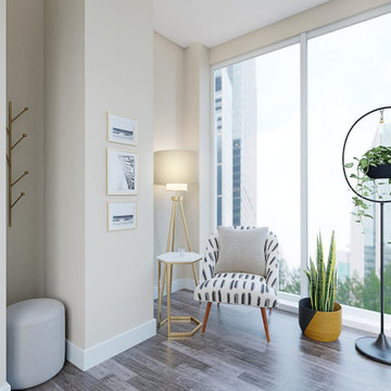 Dramatic Monochromatic Mid-Century Living Room