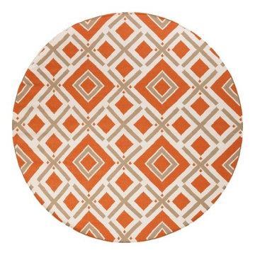 Fallon Criss-Cross Pattern Round Rug in Ivory / Tangerine / Taupe by Surya