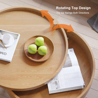 Modern Round Wood Rotating Tray Coffee Table With Storage, Natural