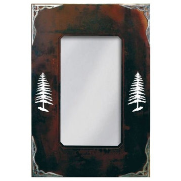 Wrought Iron Mirror With Burnished Pine Tree Motif, 20x30