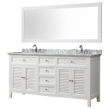 70" Shutter Bath Vanity, White and Mirror