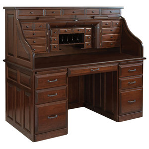 Solid Oak Double Pedestal Desk Locking Tambour Transitional