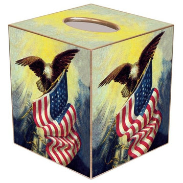 TB196-Eagle with American Flag Tissue Box Cover