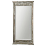 Uttermost - Uttermost Valcellina Wooden Leaner Mirror - Frame Is Made Of Weathered Wood Covered In A Distressed Ivory Gray Finish. Mirror Features A Generous 1 1/4" Bevel. May Be Hung Horizontal Or Vertical.