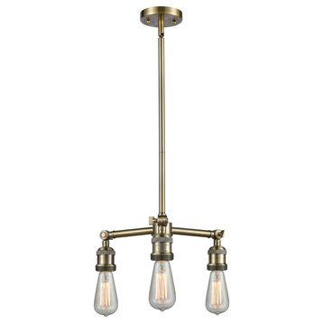 Bare Bulb 3-Light Chandelier Antique Brass