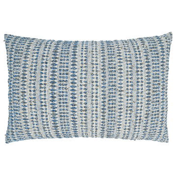 Woven Pillow With Line Design, Blue, 16"x24", Poly Filled