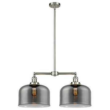 Large Bell 2-Light LED Chandelier, Brushed Satin Nickel, Glass: Plated Smoked