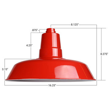 16" Vintage LED Barn Light With Industrial Arm, Red