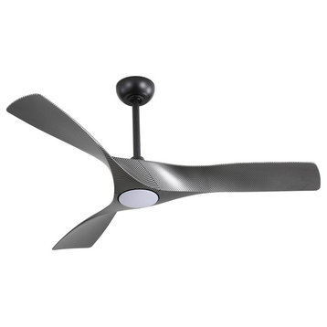 52" Propeller LED Ceiling Fan With Remote Control and Light Kit, Gray
