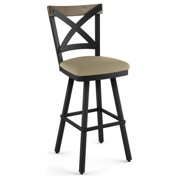 Amisco Snyder Counter and Bar Stool, Beige Fabric / Beige Wood / Black Metal, Bar Height