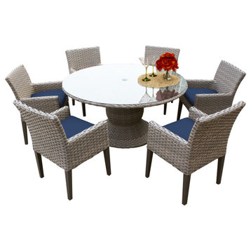 Monterey 60" Patio Dining Table With 6 Chairs With Arms, Navy