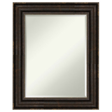 Stately Bronze Framed Beveled Bathroom Vanity Wall Mirror, 24.25x30.25"