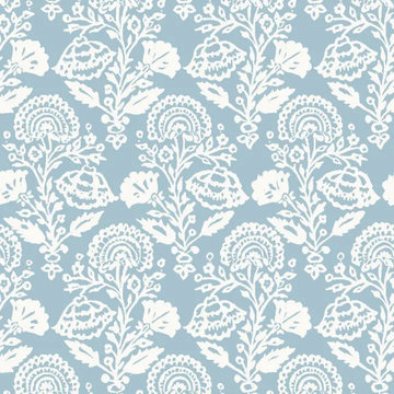 Cornflower Blue Floral Damask Peel and Stick Wallpaper