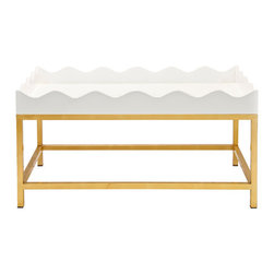 Worlds Away Jenna White Lacquered Tray with Gold Leafed Base - Coffee Tables