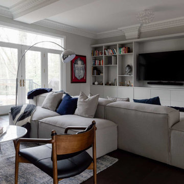 Wall-to-Wall TV Built-In with Open Shelving — Gray Owl