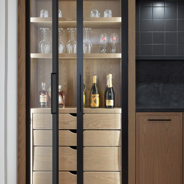 Basement Bar Display Cabinet with Black & Glass Doors