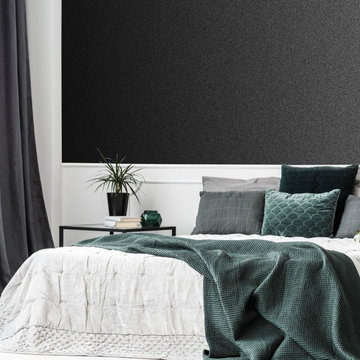 Dallas Sparkly Texture Black Wallpaper by Graham & Brown Bedroom Shot