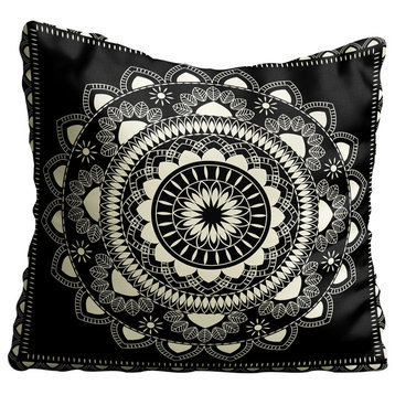 Boho Indian Mandala Black Throw Pillow Case
