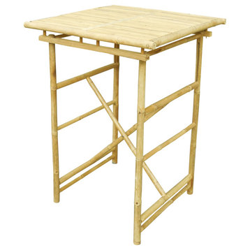 Bar Height Folding Bamboo Square Table, Natural Color
