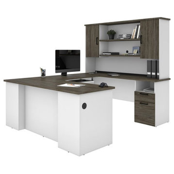 Bestar Norma Transitional Engineered Wood Computer Desk in Walnut Gray and White
