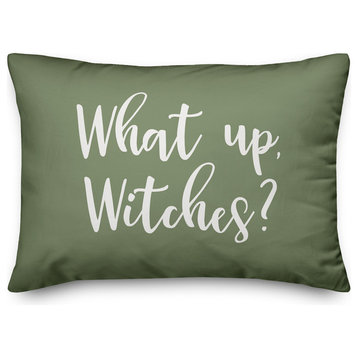 What Up, Witches? Lumbar Pillow, Green, 14"x20"