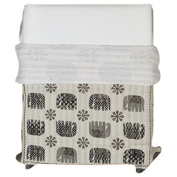 Indian Elephant Design Queen Cotton Kantha Quilt Throw, Queen
