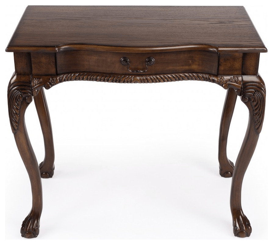 35" Brown Rubberwood Solid Manufactured Wood Writing Desk - Victorian ...