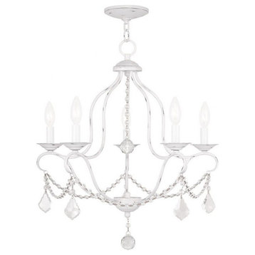 Traditional French Country Five Light Chandelier-Antique White Finish