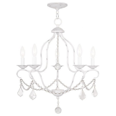 Traditional French Country Five Light Chandelier-Antique White Finish