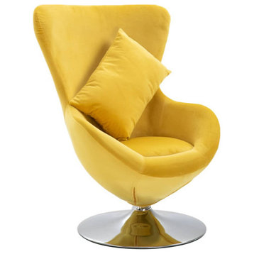 vidaXL Armchair Upholstered Swivel Accent Chair with Cushion Yellow Velvet