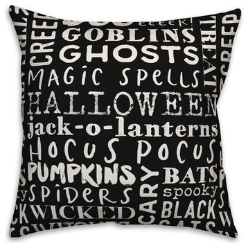 Halloween Words Black 16"x16" Throw Pillow Cover