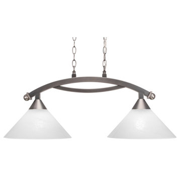 Bow 2 Light Island Light Shown In Brushed Nickel Finish With 12" White Marble