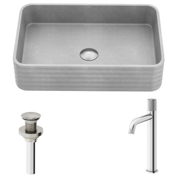 Cadman Concreto Stone Bath Vessel Sink, Faucet/Pop-Up Drain, Brushed Nickel
