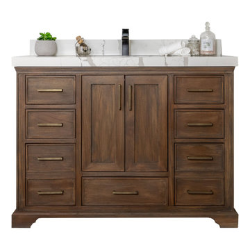Willow Collections Charlotte Solid Teak wood Bathroom Vanity Set Distressed Gra