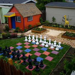 Giant Plastic Chess Set with Colorful Chess Board - Outdoor Products