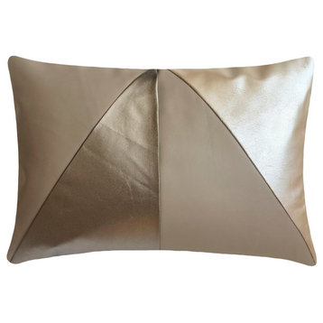 Beige Faux Leather 12"x24" Lumbar Pillow Cover, Lounge Taupe Champagne Maverick