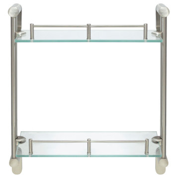 MODONA's 14.75" Double Glass Wall Shelf With Rail, Satin Nickel
