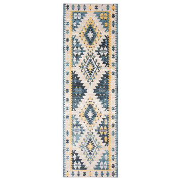 Aqua Mosaic Area Rug, Taupe/Blue, 2'6"x8'