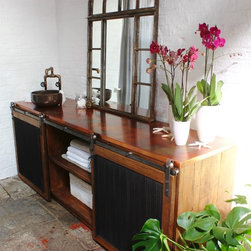 Kristen Patinated Copper Topped Scaffolding & Steel Bathroom Unit with Sink - Bathroom Cabinets