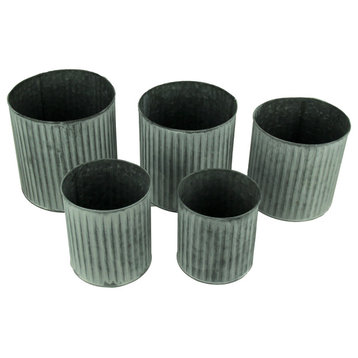 Textured Grey Washed Metal Decorative Storage Cans Set of 5