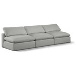 Meridian Furniture - Comfy Upholstered Modular Sofa, Grey, 3-Piece: 3 Armless Chair, Linen Textured Fabric - Give your space a whole new look with this grey Comfy linen textured fabric sofa. This handsome sofa fits nicely with other items in the Comfy collection and is a versatile seating option designed for adaptability, comfort and style. Wrapped in rich grey durable linen textured fabric upholstery, this sofa offers a plush embrace of overstuffed down feather cushions, carefully crafted to deliver the highest level of comfort. The perfect seat for creating an oasis for relaxation, this sofa has thick foam surrounding its frame for added support and coziness.