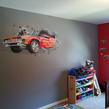 Boy's bedroom car mural