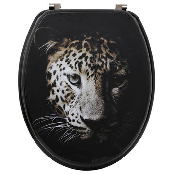 18" Elongated Toilet Seat With Print, Leopard