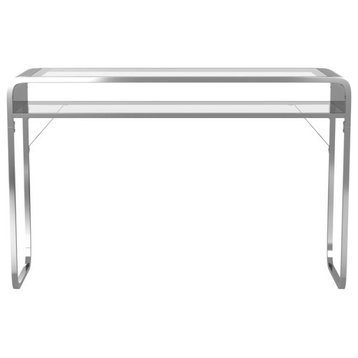 Furniture of America Mexller Contemporary Glass Top Console Table in Chrome