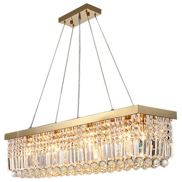Gold/chrome rectangle crystal chandelier for dining room, kitchen island, 31.5"