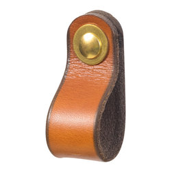 Walnut Studiolo - Leather Drawer Pull, The Hawthorne, Honey, Small, Brass - Cabinet And Drawer Handle Pulls