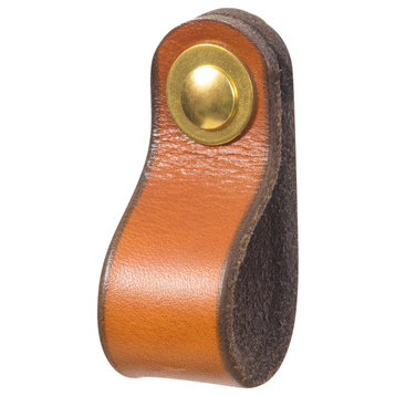 Leather Drawer Pull, The Hawthorne, Honey, Small, Brass