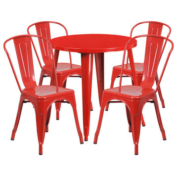 Flash Furniture 5 Piece 30" Round Metal Dining Set in Red