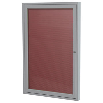 Ghent 36"x36" 1-Door Silver Aluminum Frame Fabric Letterboard - Red